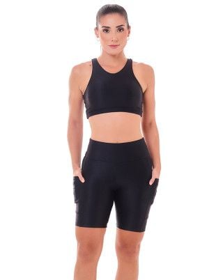 Look Trend Preto Top + Bermuda SND Sandy Fitness