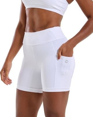 Short Feminino Runner 6 Bolsos Alta Compressão UV50+ Branco SND Fitness