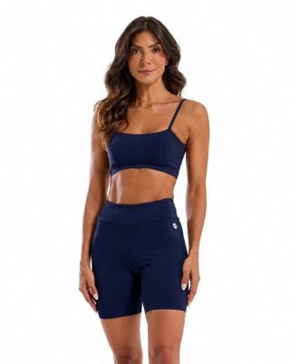 Look Balance Canelado Top + Bermuda Média Compressão e Sustentação UV50+ Azul Marinho SND Fitness