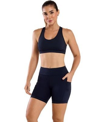 Look Runner Multibolsos Top e Short Alta Sustentação e Compressão FPS UV50+ Preto SND Fitness
