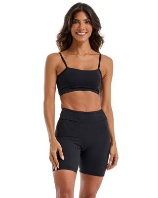 Look Balance Canelado Top + Bermuda Média Compressão e Sustentação Uv50+ Preto SND Fitness