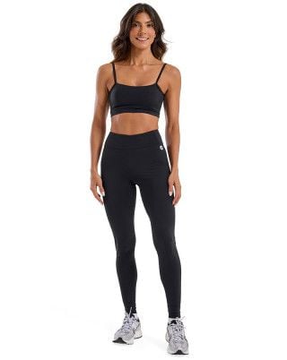 Look Balance Canelado Top + Legging Média Compressão e Sustentação UV50+ Preto SND Fitness
