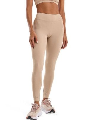 Calça Legging Balance Canelada Multibolsos Média Compressão Bege UV50+ SND Fitness