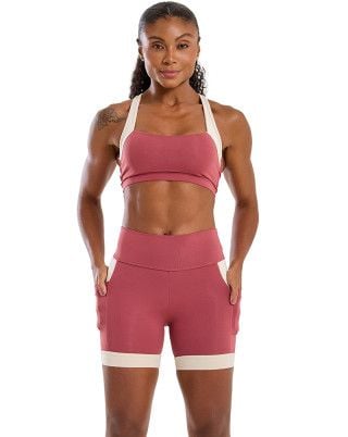 Look Action Top + Bermuda Alta Compressão UV50+ Rose Escuro SND Fitness