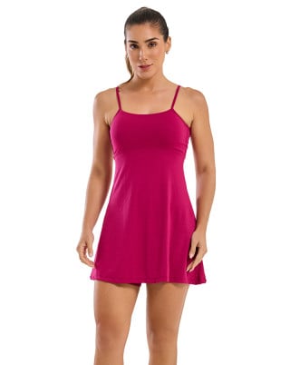 Vestido Tenista com short Média Compressão UV50+ Magenta SND Fitness
