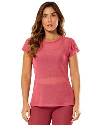 Camiseta Fitness Tule Flex Alongada Rosa SND Fitness