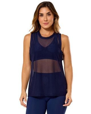 Regata Fitness Tule Flex Alongada Azul Marinho SND Fitness