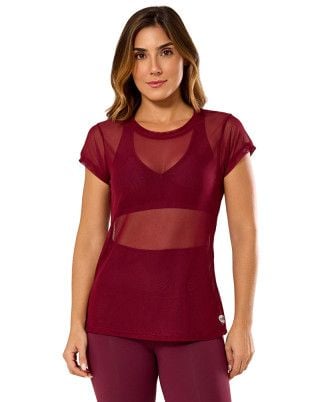 Camiseta Fitness Tule Flex Alongada Vinho SND Fitness