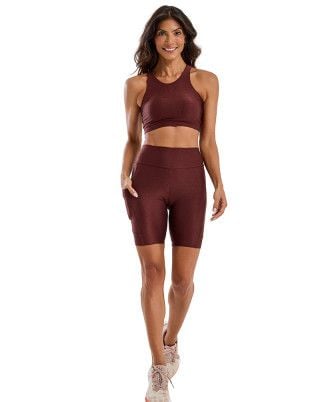 Look Trend Top + Bermuda Média Compressão UV50+ Marrom SND Fitness