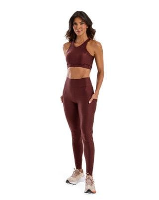 Look Trend Top + Calça Legging Média Compressão UV50+ Marrom SND Fitness