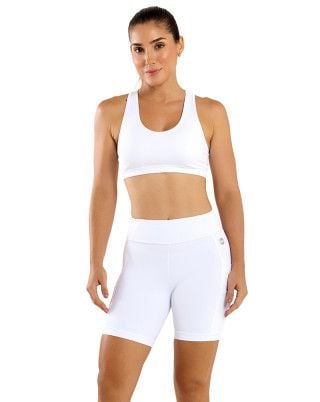 Look Runner Multibolsos Top e Short  Alta Sustentação e Compressão FPS UV50+ Branco SND Fitness