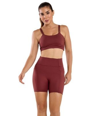 Look Easy Top + Short Alta Sustentação e Compressão UV50+ Marrom SND Fitness