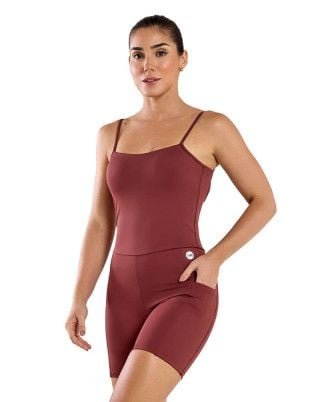 Macaquinho Easy com Bolsos Alta Compressão e Sustentação FPS UV50+ Marrom SND Fitness