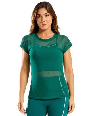 Camiseta Fitness Tule Flex Alongada Verde SND Fitness