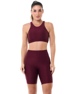Look Trend Top + Bermuda Média Compressão UV50+ Vinho SND Fitness