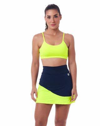 Look Cut Mai Short Saia e Top Marinho com Amarelo Beach Tennis SND FItness