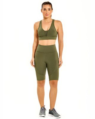 Look Flat Urban Verde Militar SND Fitness Top + Bermuda