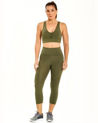 Look Flat Urban Verde Militar SND Fitness Top + Corsário