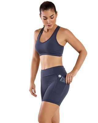 Look Runner Multibolsos Top e Short Alta Sustentação e Compressão FPS UV50+ Cinza Escuro SND Fitness