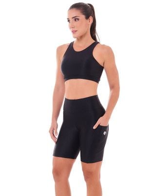 Look Trend Preto Top + Bermuda SND Sandy Fitness