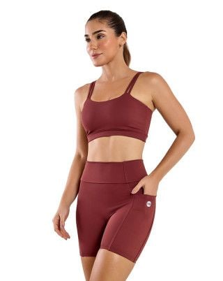 Look Easy Top + Short Alta Sustentação e Compressão UV50+ Marrom SND Fitness