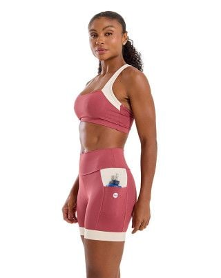 Look Action Top + Bermuda Alta Compressão UV50+ Rose Escuro SND Fitness