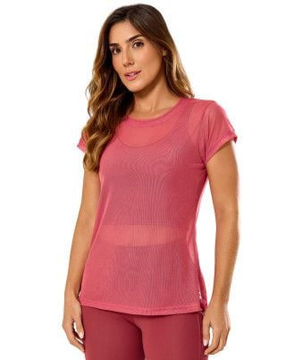 Camiseta Fitness Tule Flex Alongada Rosa SND Fitness