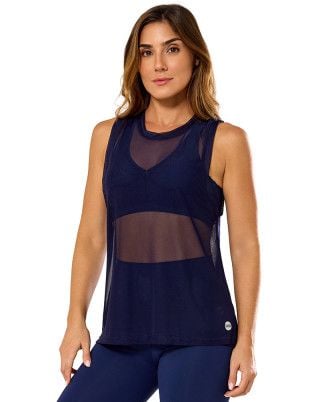Regata Fitness Tule Flex Alongada Azul Marinho SND Fitness