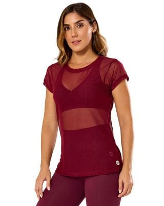 Camiseta Fitness Tule Flex Alongada Vinho SND Fitness