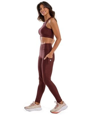 Look Trend Top + Calça Legging Média Compressão UV50+ Marrom SND Fitness