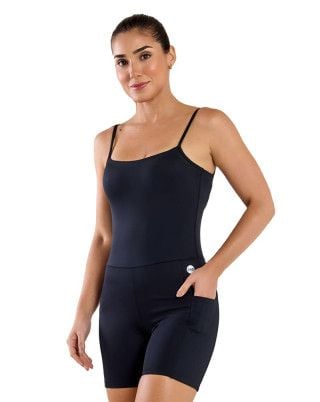 Macaquinho Easy com Bolsos Alta Compressão e Sustentação FPS UV50+ Preto SND Fitness