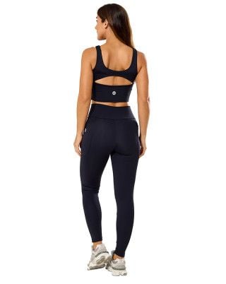 Look Elastic Touch Top + Calça Legging Média Compressão UV50+ Preto SND Fitness
