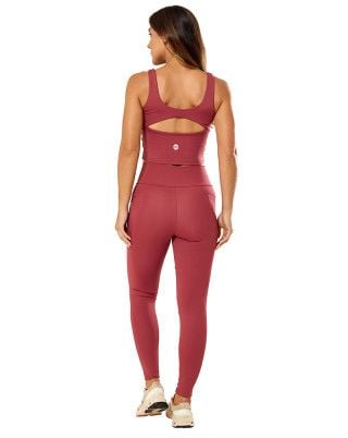 Look Elastic Touch Top + Calça Legging Média Compressão UV50+ Rosa Escuro SND Fitness