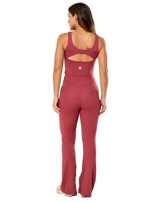 Look Elastic Touch Top + Calça Flare Média Compressão UV50+ Rosa Escuro SND Fitness