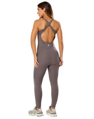 Macacão Fitness Elastic Touch Média Compressão UV50+ Cinza SND Fitness