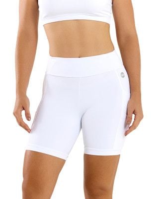 Short Feminino Runner 6 Bolsos Alta Compressão FPS UV50+ Branco SND Fitness