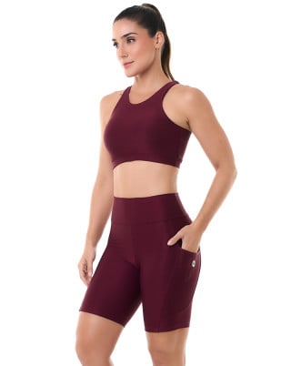 Look Trend Top + Bermuda Média Compressão UV50+ Vinho SND Fitness