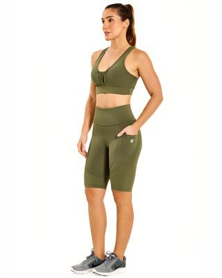 Look Flat Urban Verde Militar SND Fitness Top + Bermuda