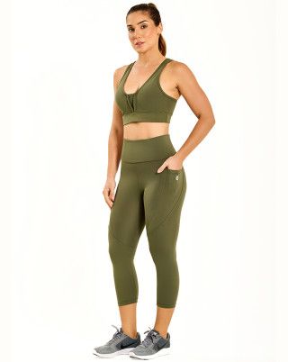 Look Flat Urban Verde Militar SND Fitness Top + Corsário