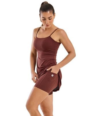 Vestido Tenista com short Média Compressão UV50+ Marrom SND Fitness